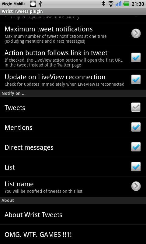 Wrist Tweets - LiveView plugin