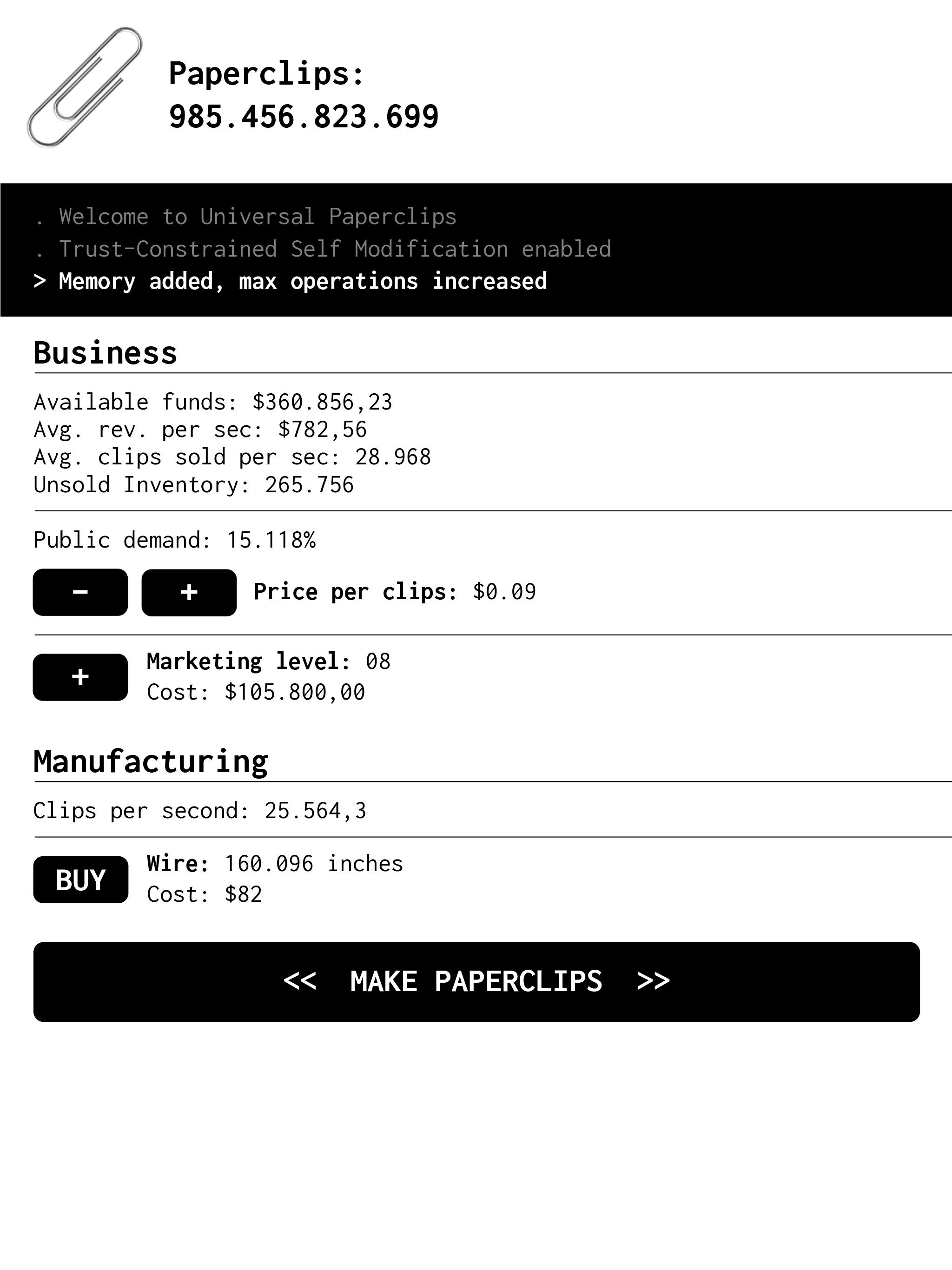 Universal Paperclips Clicker Game