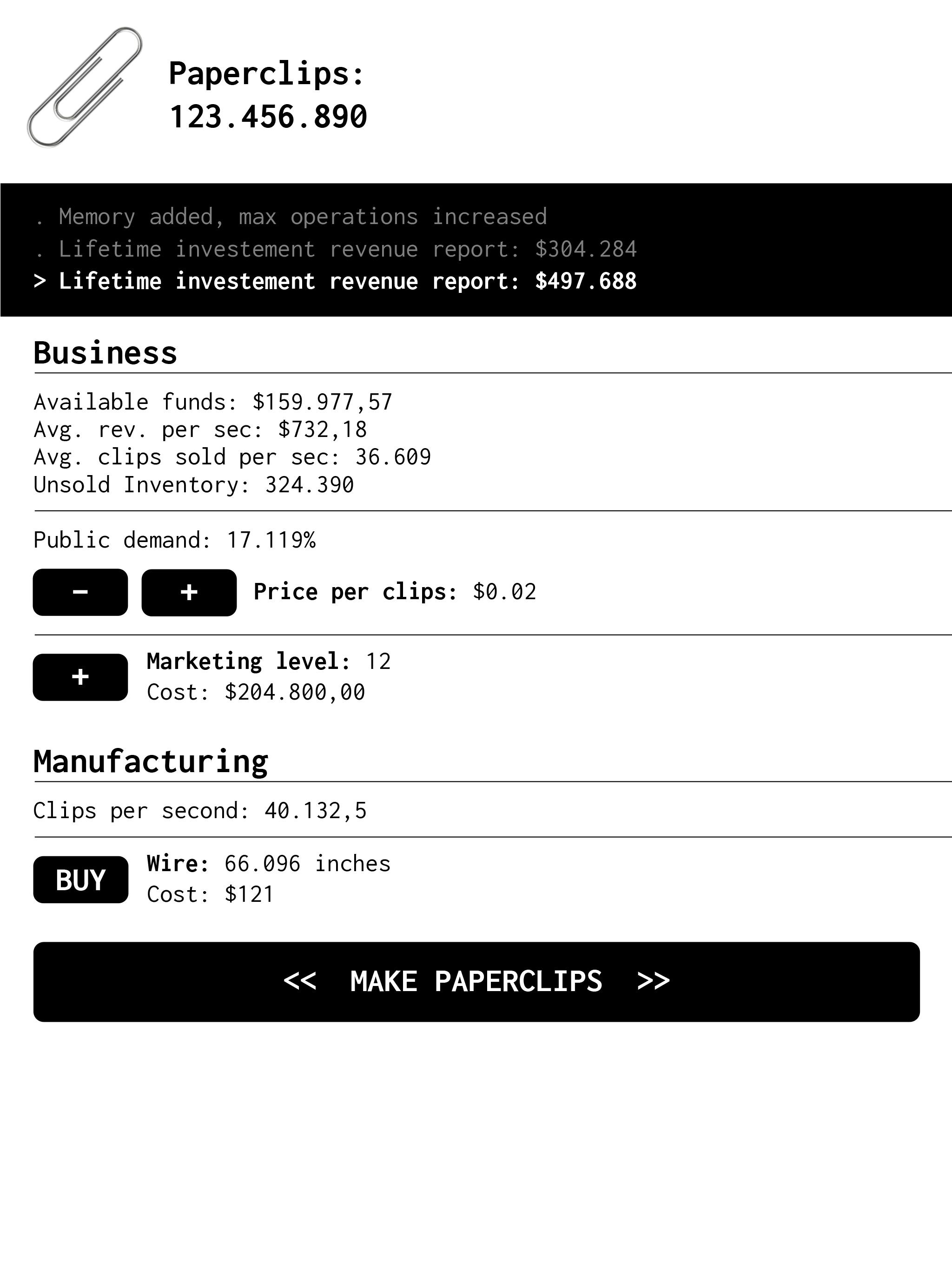 Universal Paperclips Clicker Game