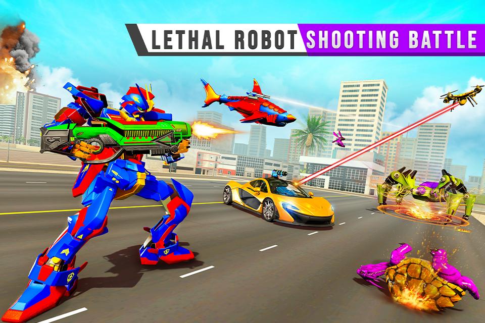 Police Shark Robot Car Game